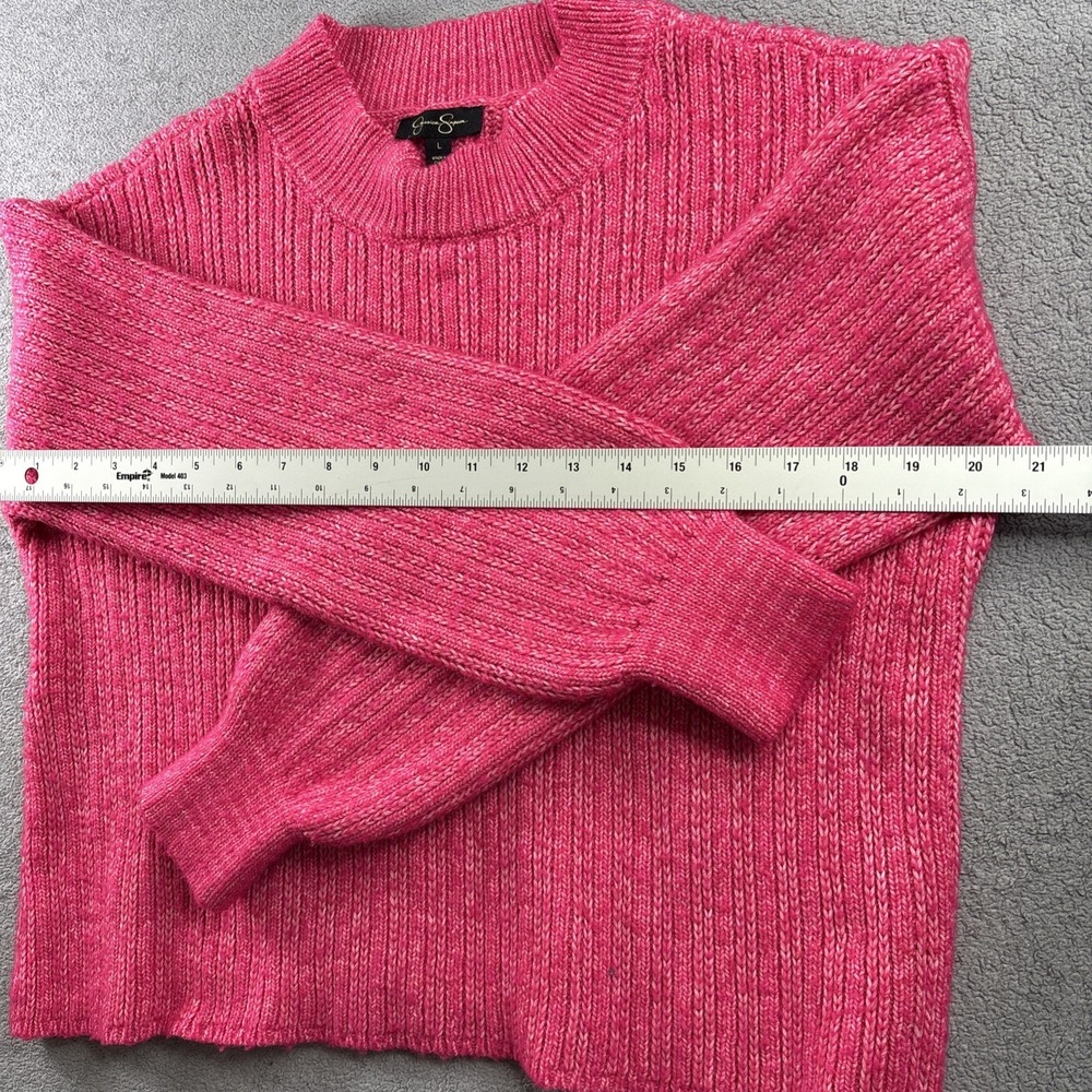Jessica Simpson Ribbed Knit Cropped Mock Neck Sweater – Women's Size L– Hot Pink - Picture 5 of 13